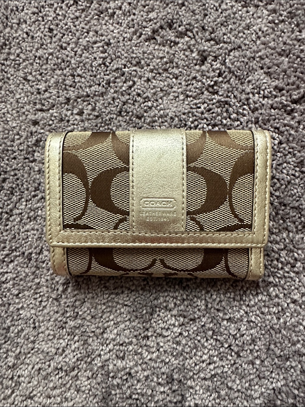 Coach Brown Signature Canvas Wallet with Gold Trim
